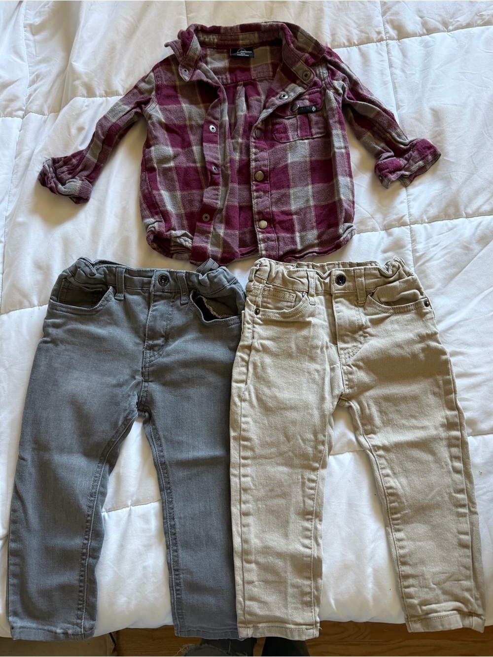Volcom Flannel Shirt and Two Jeans Pants Toddler Boys Set - size 2T 24 months